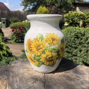 Wazon gliniany biały decoupage 19 cm. "Glina z Podlasia"